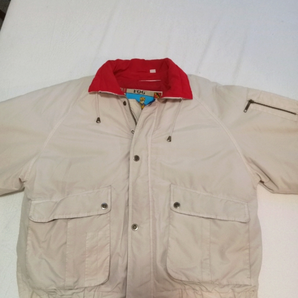 London Fog Down coat. Size Large. Off white with red interior.